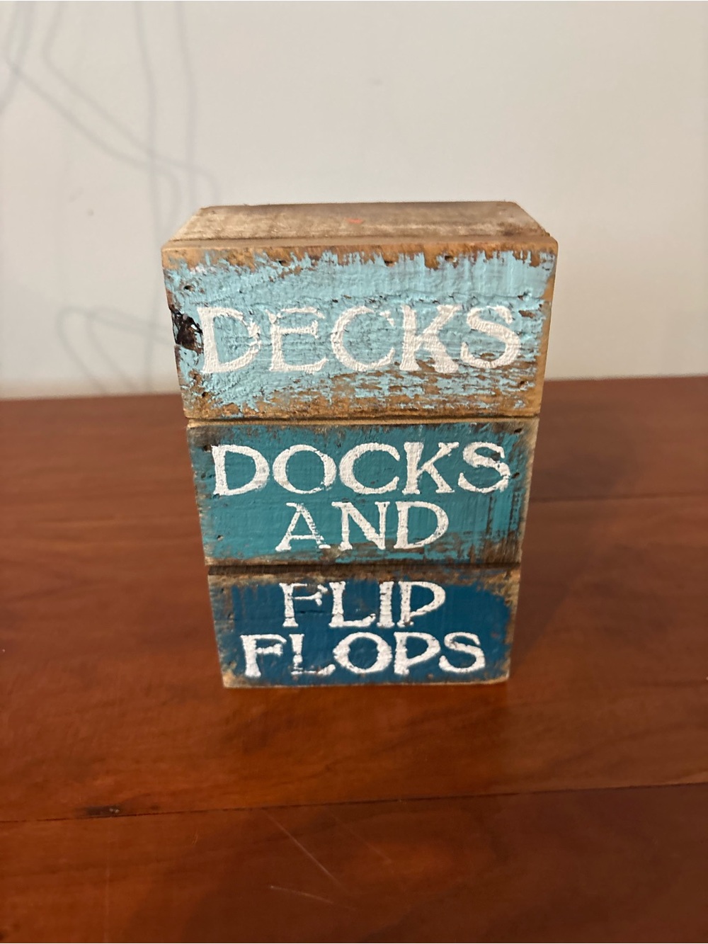 Rustic Teal Wood Block Sign - Decks Docks and Flip Flops